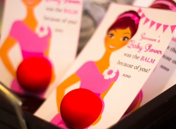 EOS Balm Baby Shower decor, thank you cards.